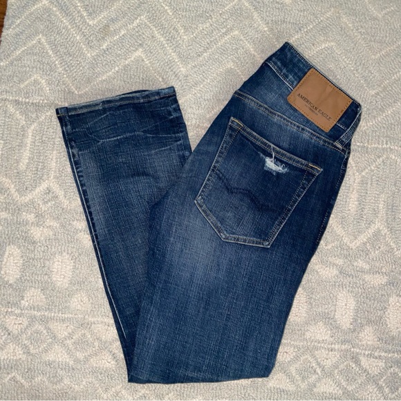 American Eagle Slim Straight extreme flex 4 Distressed Jeans 26x28 dark wash - Picture 1 of 6